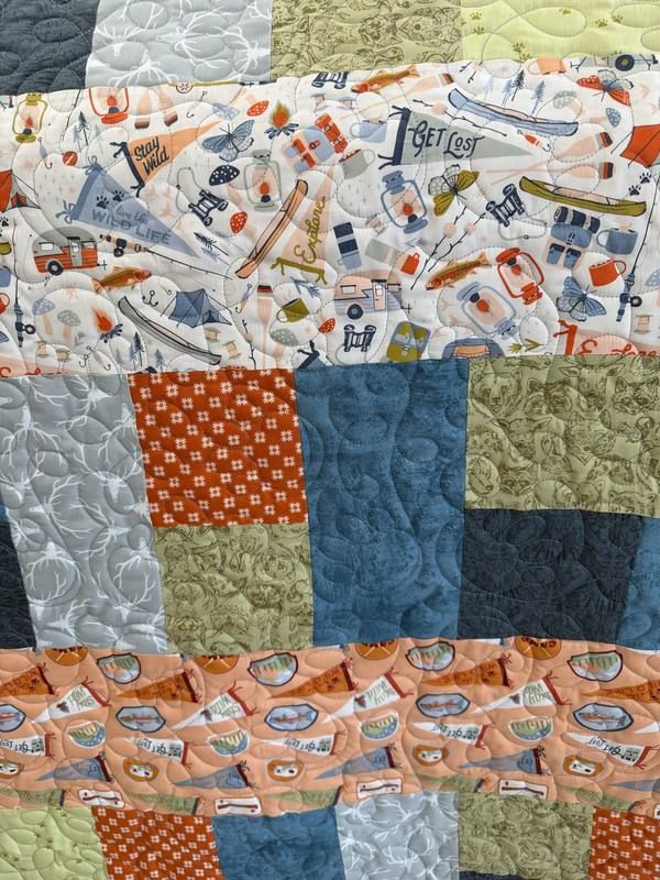 Adventure and camping themed modern custom quilt