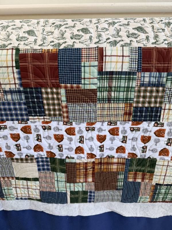 Plaid patchwork quilt with duck and farm fabric